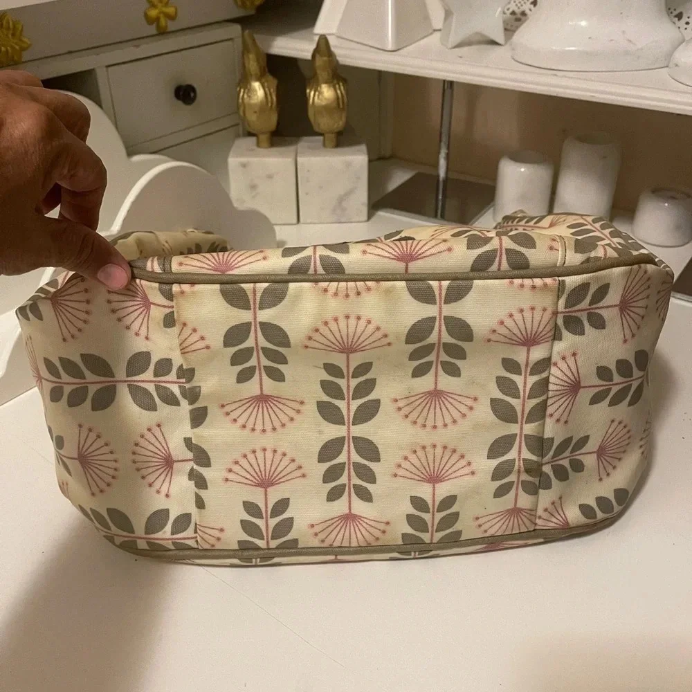 PETUNIA PICKLE BOTTOM Shoulder Diaper Bag Green & cream Floral Big